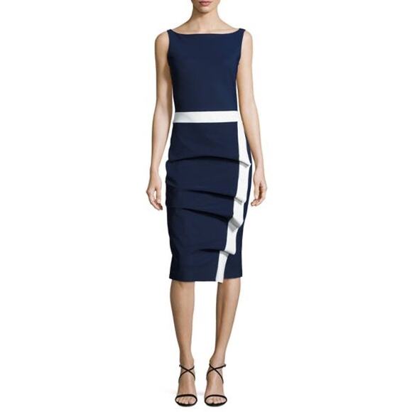 Chiara Boni La Petite Robe Alexandra Navy Draped Sleeveless Sheath Dress Size 6